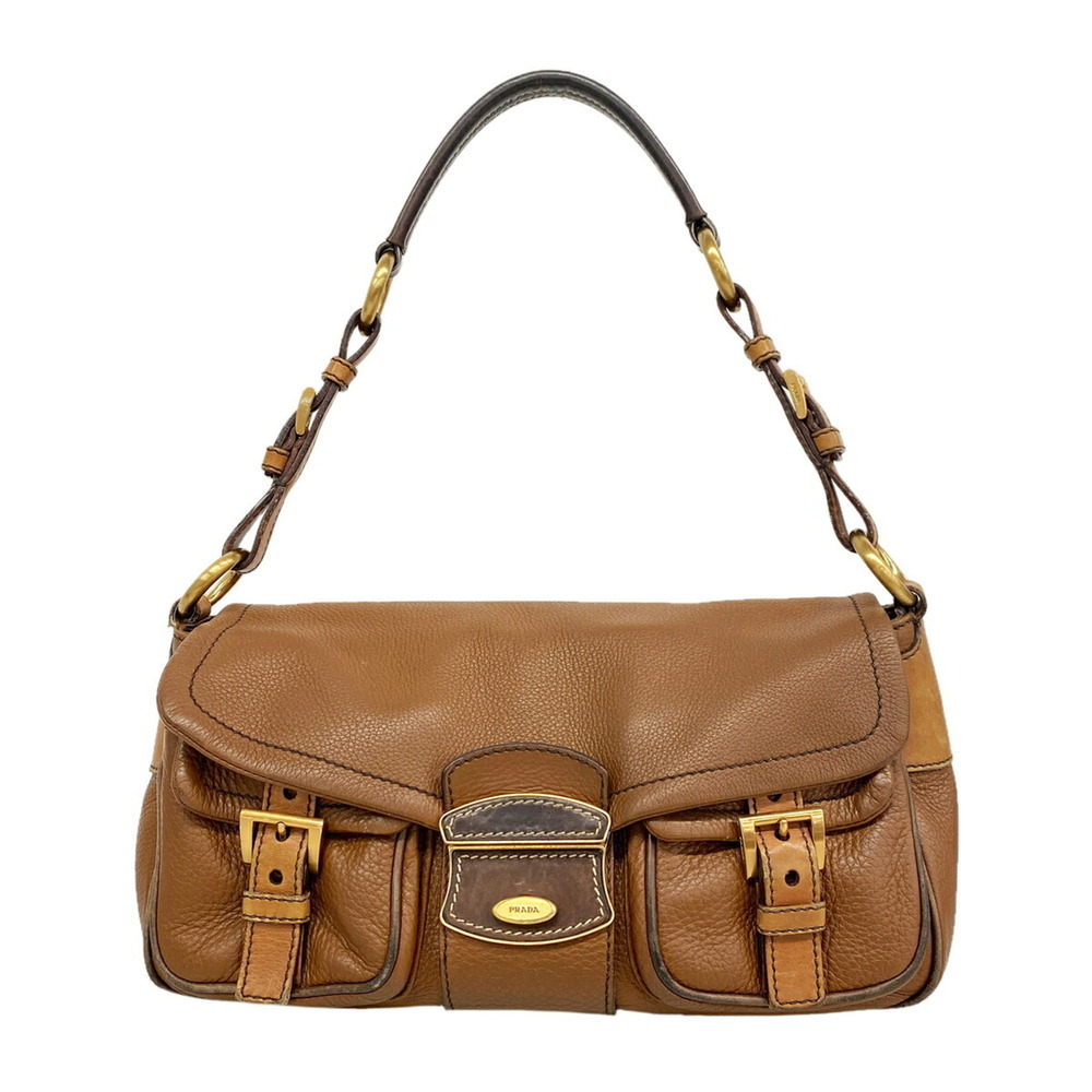 Prada Shoulder Bag, Leather, Brown, Women's